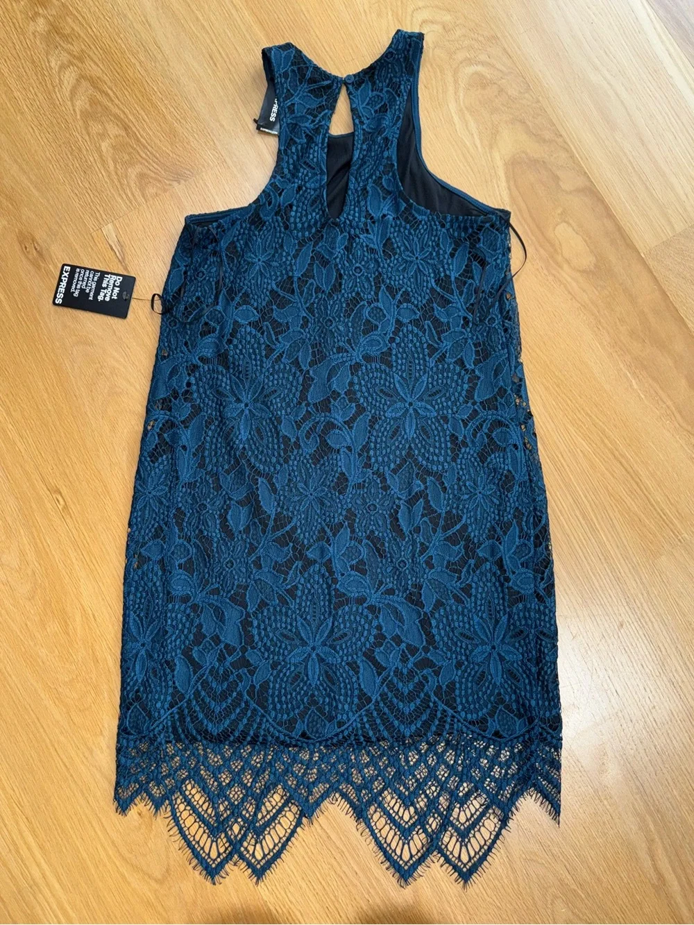 Express Dark Blue Lace Halter Dress